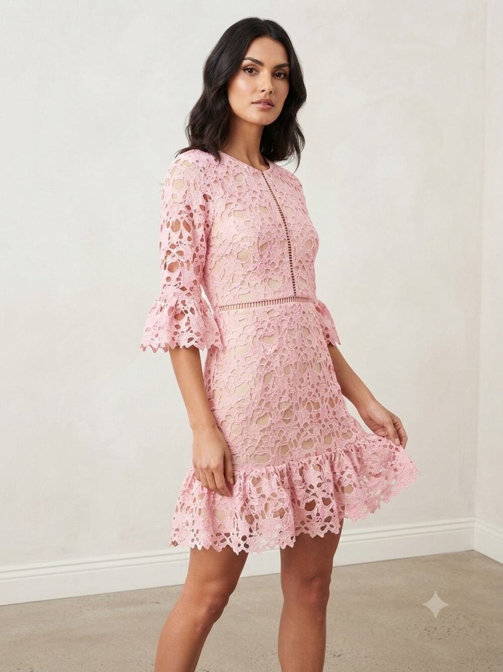 New love design pink lace bell sleeve dress size small